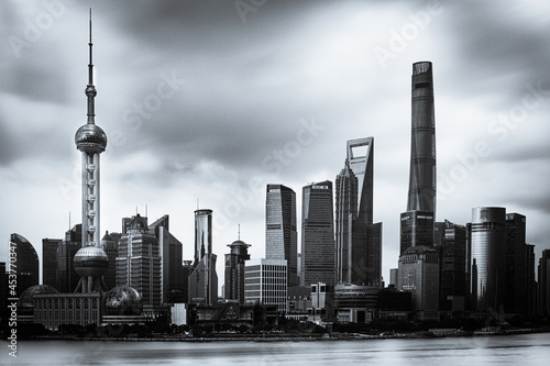 Photography Black and white shot of Pudong Skyline, Huangpu, China