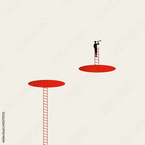 Business vision vector concept with outside of the box thinking. Symbol of new opportunity. Minimal illustration.