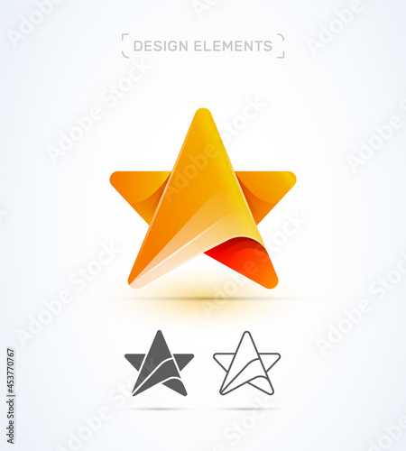 Vector star logo template in modern 3d origami style. App icon, winner sign, favorites