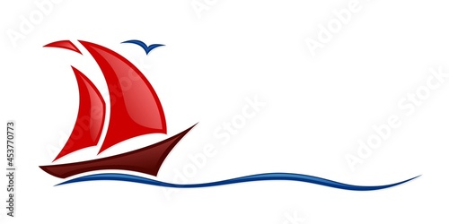 the Symbol of the red sailing vessel in the sea.