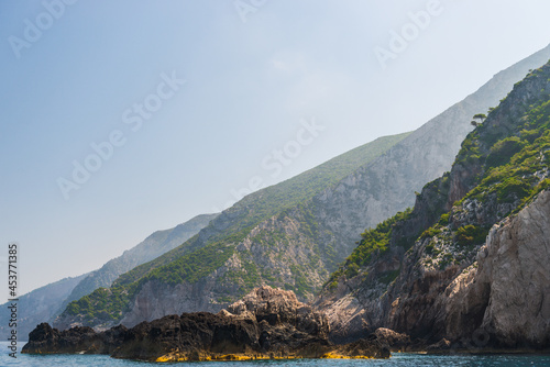 rocky coast of greek island and sea view, landscape greece view from boat