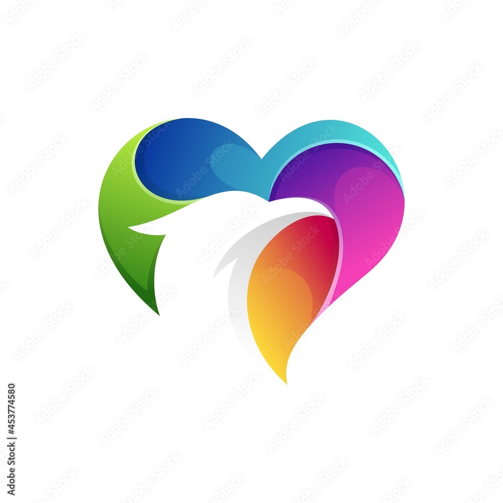 Bird logo with heart symbol concept