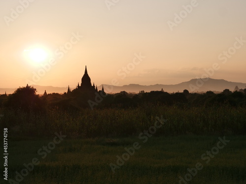 Pagodas field at sunset Bagan   Myanmar