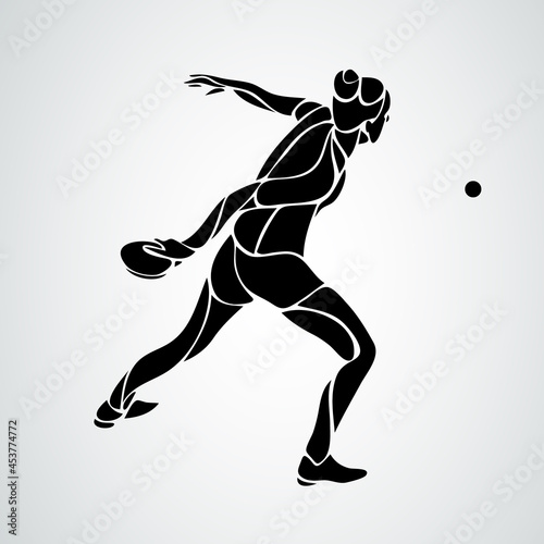 Table Tennis Female Player with Racket Forehand Smash
