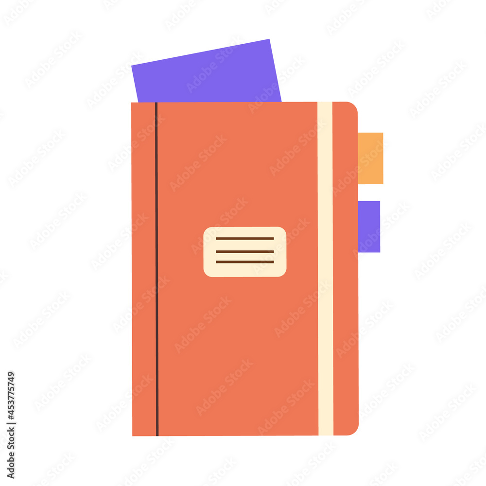 Vector icon of notebook with elastic band and bookmarks Vector icon of notebook with elastic band and bookmarks