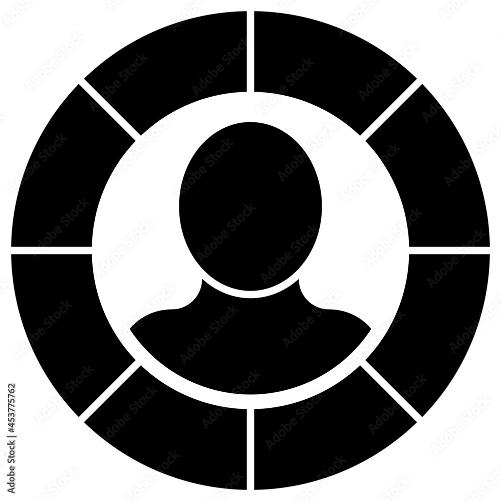 Avatar inside pie chart, icon of business analyst Avatar inside pie chart, icon of business analyst