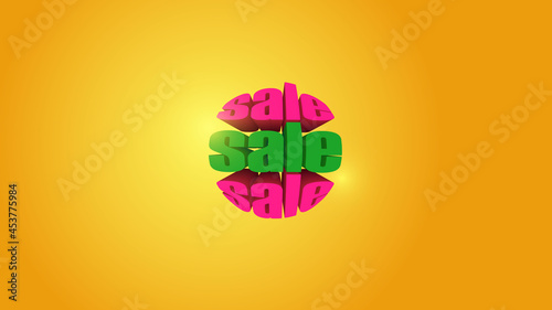 The background is bright yellow with a gradient. 3 D design. Text - sale. Glow.