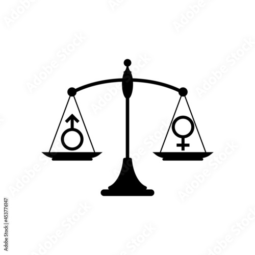 Gender and sexual equality concept. Scales with male and female sex symbols.