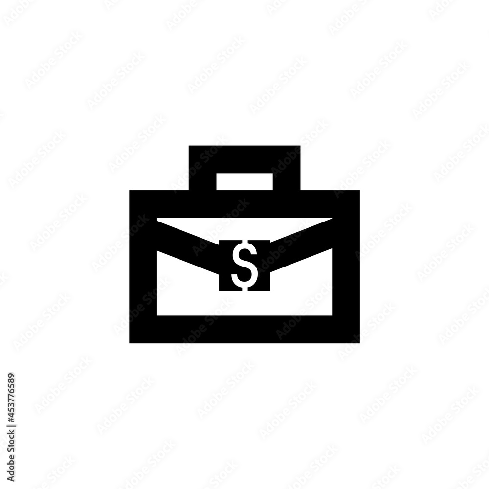 Briefcase and money icon isolated on white background Briefcase and money icon isolated on white background