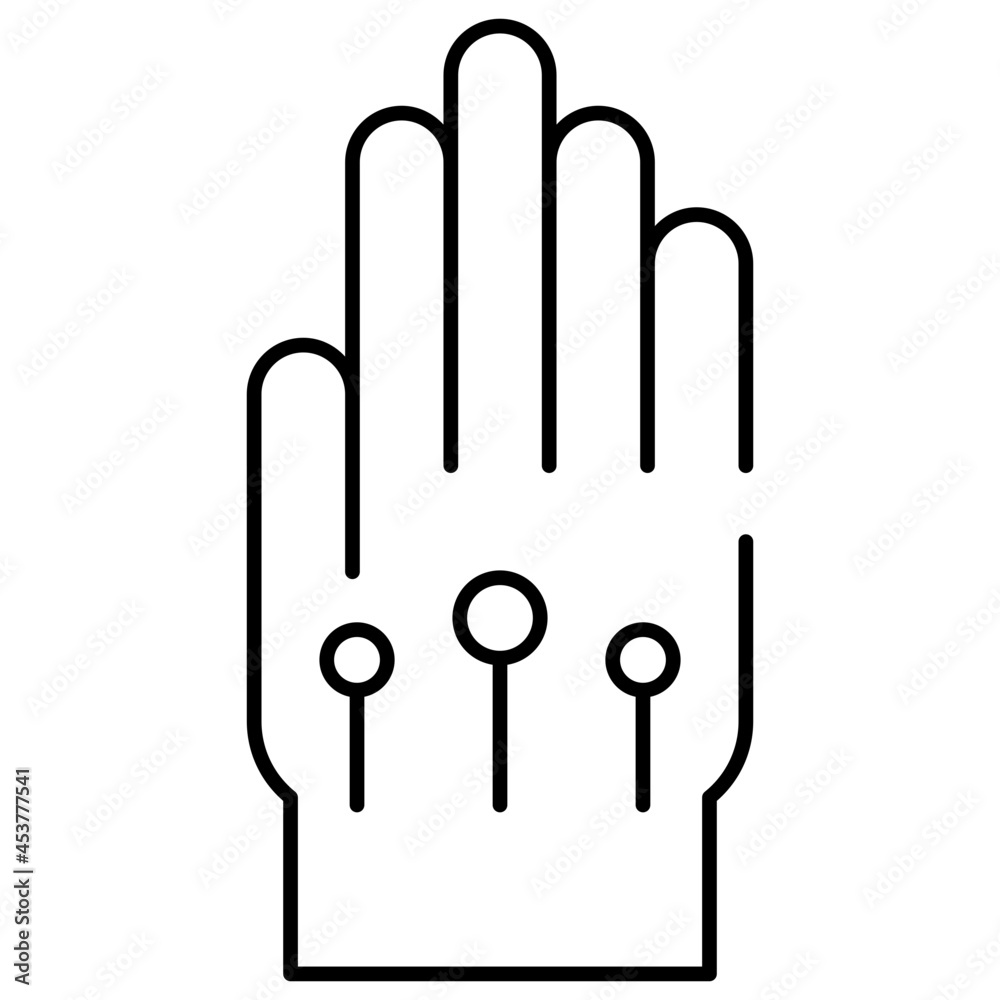 Modern technology hand covering icon, linear design of vr glove Modern technology hand covering icon, linear design of vr glove