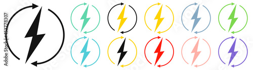 Renewable energy icons, graphic design template, lightning bolt. Set alternative power signs, vector illustration