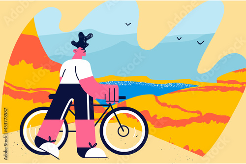 Traveling on bicycle vector illustration.
