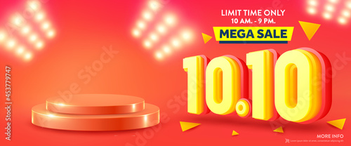 Vector of 10.10 Shopping day Poster or banner with product podium scene and spotlight background.10 October sales banner template design for social media and website.