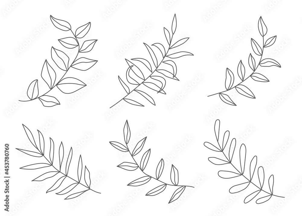 Leaves in line style. Modern line art for poster and banner