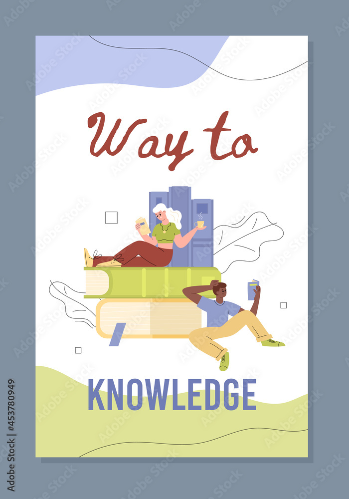 Fototapeta premium Poster with literature fans or students reading books a vector illustration.