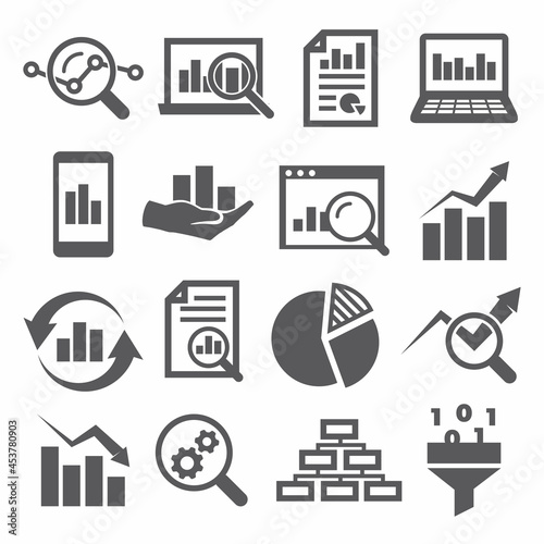 Data analysis icons set on white background