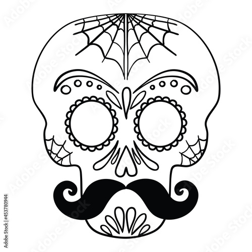 Sugar skull. Black tattoo. Silhouette. Mexican Day of the Dead.