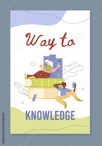Poster with literature fans or students reading books a vector illustration.