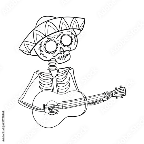 Sugar skull. Black tattoo. Silhouette. Mexican Day of the Dead.