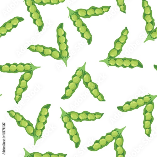 Green peas seamless pattern. Healthy vegetable background. Organic food ingredient print in cartoon style. Vector illustration