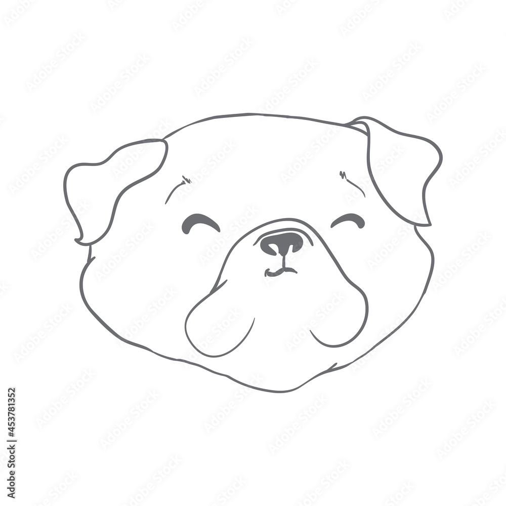 Dog sketch a hand drawn happy fashionable pug. Dog sketch a hand drawn happy fashionable pug.