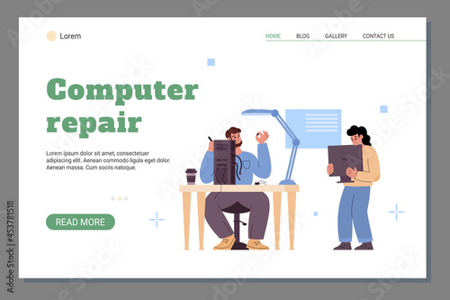 Web banner for computer repair service center with professional technicians.