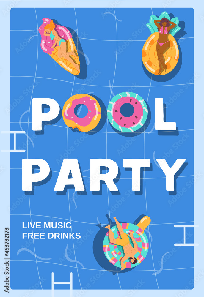 Vector template of invitation poster on summer pool party.