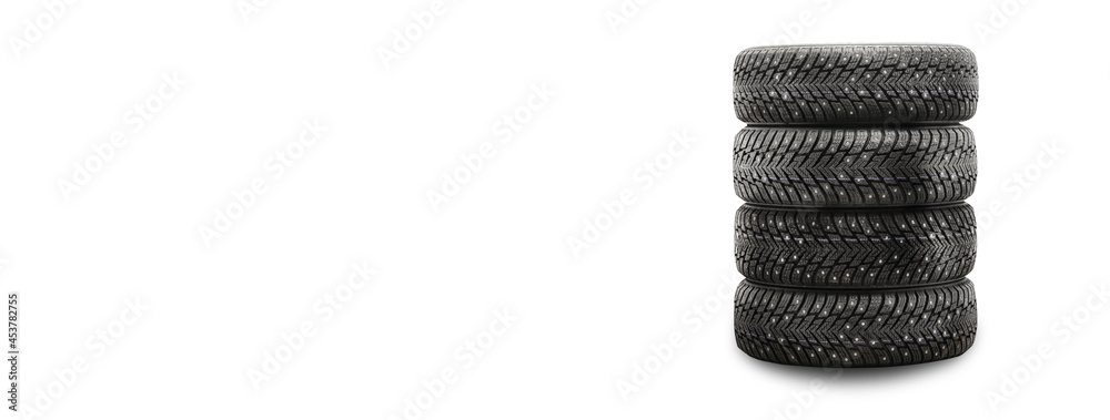 winter studded tires isolate product four pieces stack on a white background with copyspace winter studded tires isolate product four pieces stack on a white background with copyspace