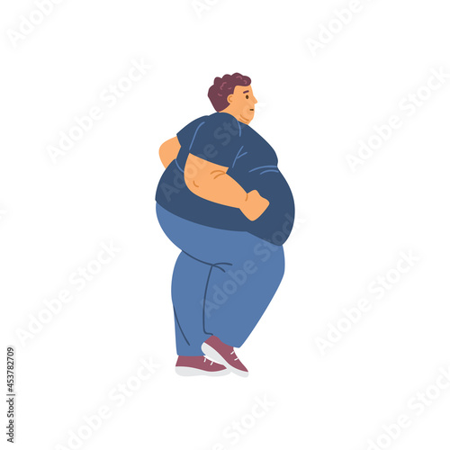 Fat young man with obese problem engaged fitness for lose weight and health.