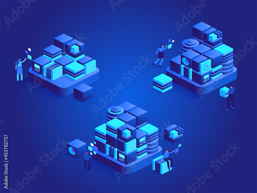 Development from beginnings abstract isometric concept. Improvement of technology, innovation, progress, system complication, expansion of business. Vector character illustration in isometric design