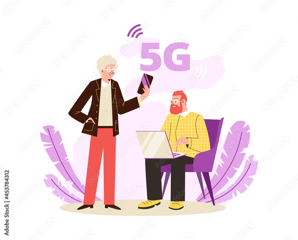 People using 5G internet technology, flat vector illustration isolated.
