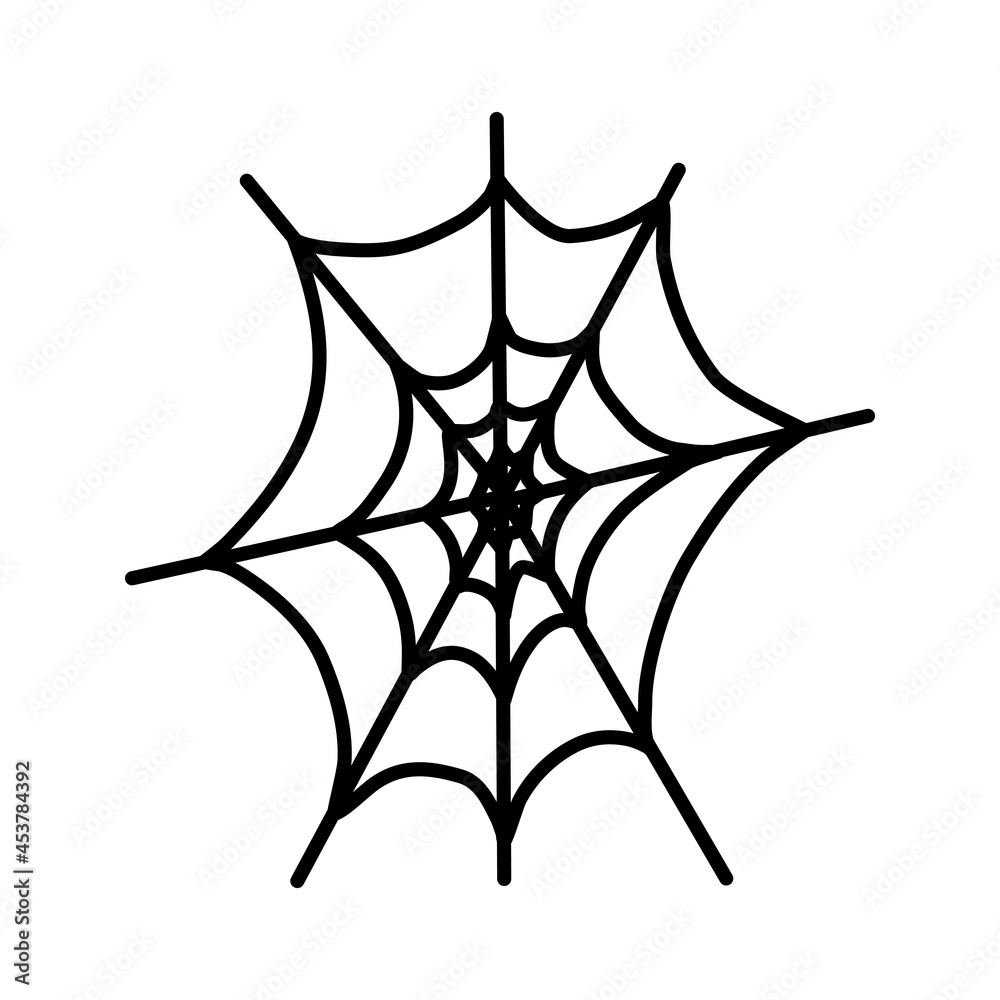 Naklejka premium Corner spiderweb black linear icon. Halloween outline sign. Monochrome spider web thin line pictogram isolated on white backdrop.