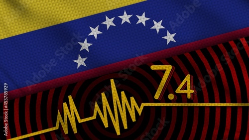 Venezuela Wavy Fabric Flag, 7.4 Earthquake, Breaking News, Disaster Concept, 3D Illustration