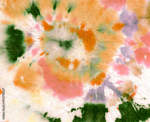 Retro Spiral Tie Dye. Dyed Color Fabric. Bright