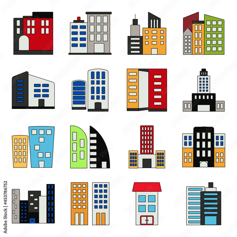 Pack of Buildings and Towers Flat Icons Pack of Buildings and Towers Flat Icons