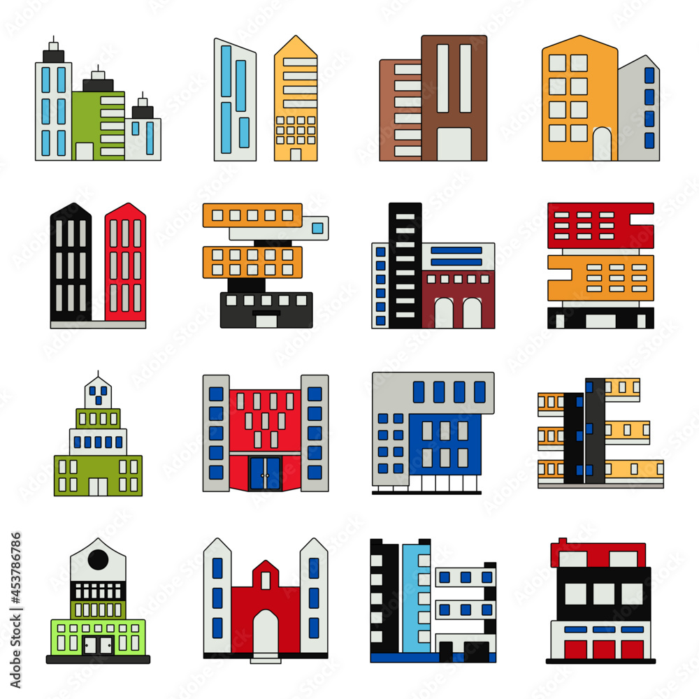 Pack of Structure and Towers Flat Icons 