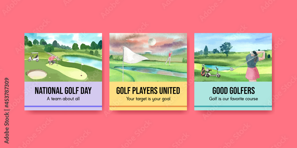 Banner template with golf lover concept,watercolor style