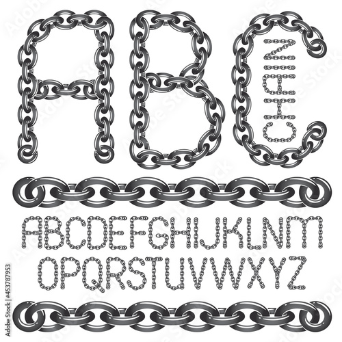 Vector English alphabet letters, abc collection. Capital decorative font created using connected chain link.