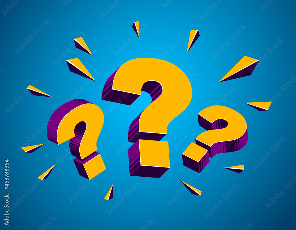 Three 3D question marks query symbol vector icon, design element. Three 3D question marks query symbol vector icon, design element.