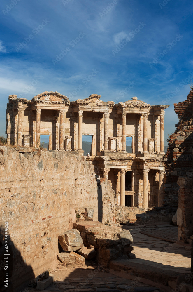 Celsus Library in Ephesus in Selcuk (Izmir), Turkey, the ruins of the ancient antique city