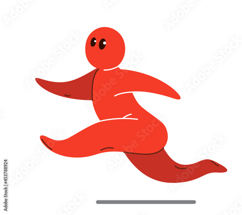 Funny cartoon man running vector flat style illustration isolated on white, cute and positive small guy drawing or icon.