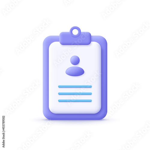 3d cartoon style minimal CV Resume icon. Job search, human resources, business, job interview, hr, recruitment concept.