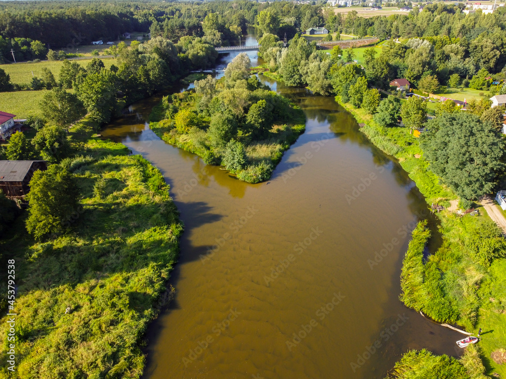 A photo from a drone showing the Warta River in central Poland. A photo from a drone showing the Warta River in central Poland.