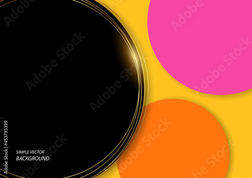 Black circle decorated with gold lines and colorful circles