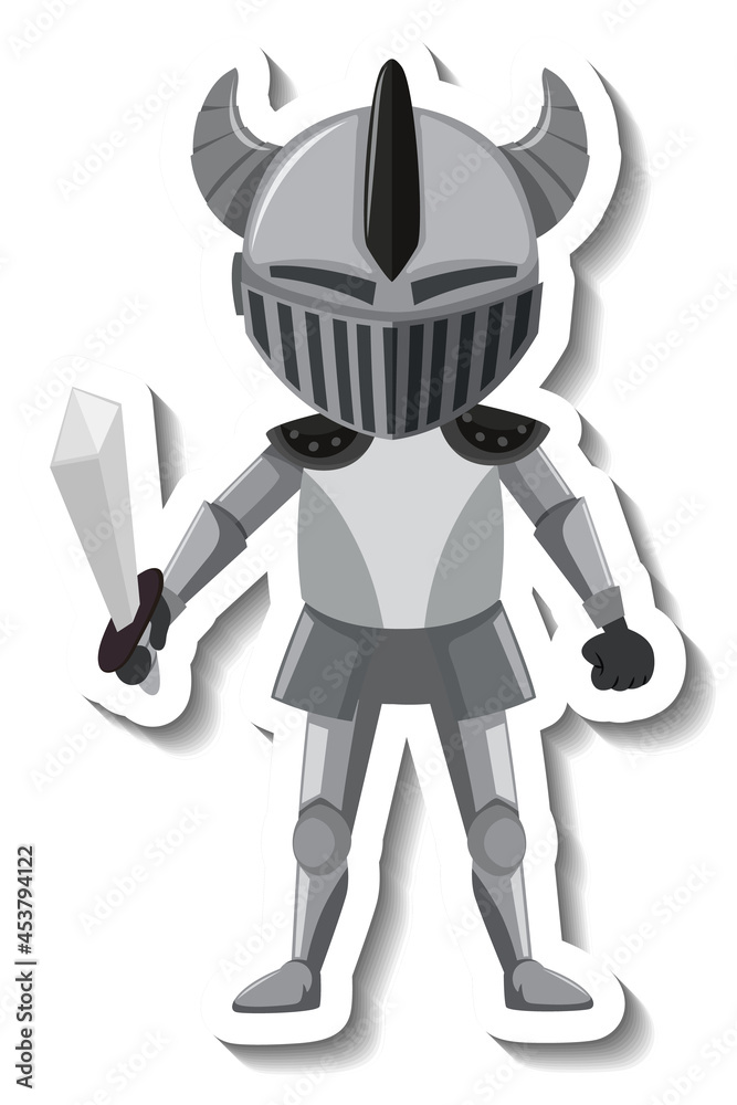 Fototapeta premium Knight in armour with sword cartoon sticker