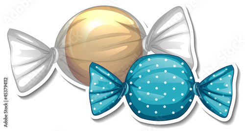 Wrapped sweet candies sticker on white background