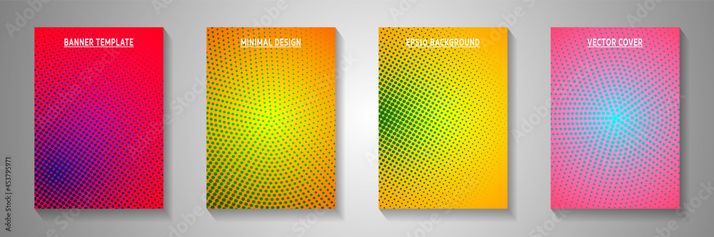 Minimalist circle faded screen tone cover page templates vector batch. Industrial brochure