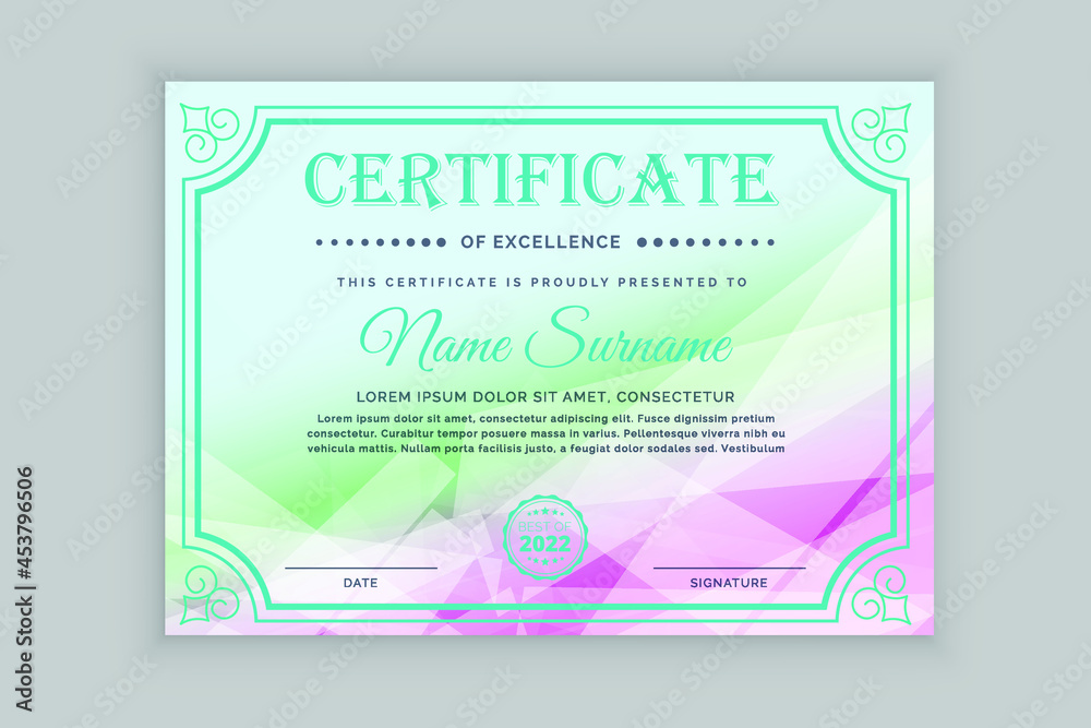 Abstract green gradient floral decorative certificate of achievement design Abstract green gradient floral decorative certificate of achievement design