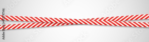 Warning red ribbons. Dangerous crossing stripes. Realistic attention adhesive tapes. Caution obstruction. Horizontal security barricade template. Police boundary. Vector illustration