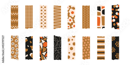 Trendy  set of colorful stylish washi tape isolated on a white background.  Vector stripes and pieces of duct paper, or scotch with different print